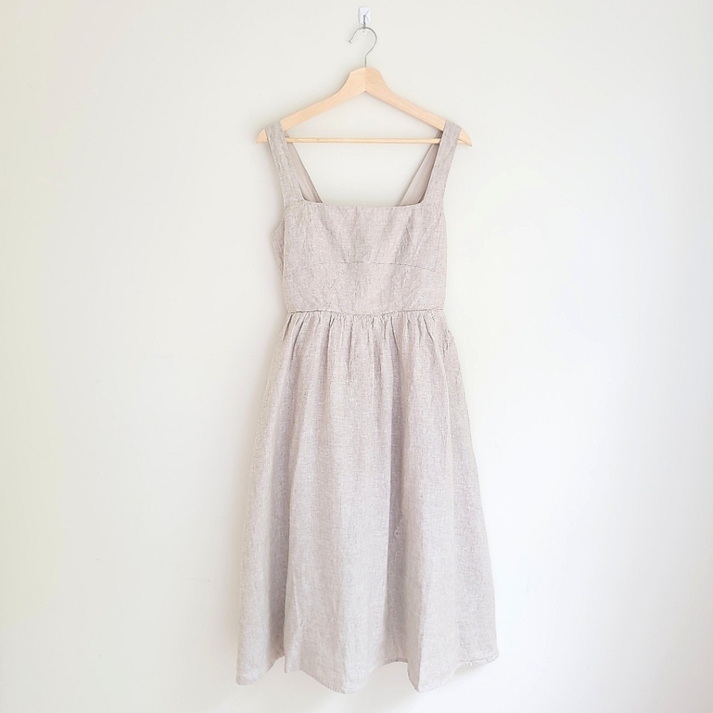 NWT Quince 100% European Linen Fit & Flare Midi Dress, Flax Beige, S